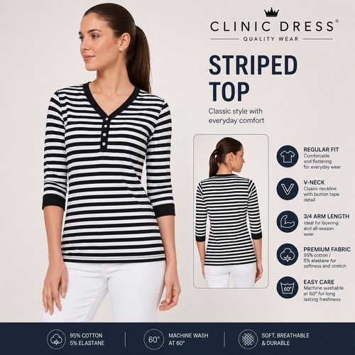 Damen gestreiftes henley - gestreiftes,