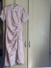 Qipao Damenkleid, Kurzarm, Beige-schwarz, Größe M