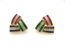 Ohrringe 750 GOLD 18 Karat Gelbgold Ohrstecker Diamant Smaragd Rubin G3867/25