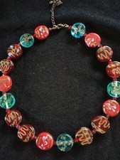 Halskette, Collier, bunt, Glas Steine, rund