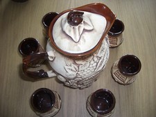 Geschirr Service Saft/ Milch/ Bierkrug Kanne Becher Ton Handarbeit Keramik 