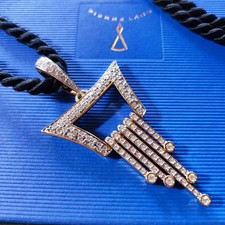 Edler großer Pierre Lang Anhänger gold, weiße Zirkonia 80cm Kordelkette Vintage 