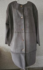 ZARA Mantel Wildleder-Optik, grau, mit breitem Plüschsaum, Gr. L