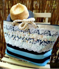 Beach Bag Strandtasche Blau XL Embroidery & Ombré-effect 36 x 35 x 18 cm