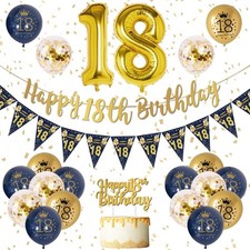 18. Geburtstag Deko Navy Gold Banner 32 Zoll Ballon 18. Geburtstag Deko ...