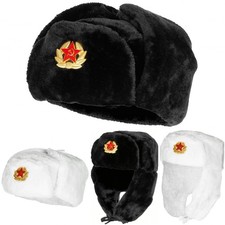 Russ. Fellmütze Mütze Uschanka Tschapka Pelzmütze Armee Wintermütze Schapka weiß