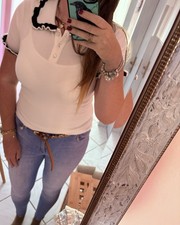 Zara Poloshirt Shirt T-Shirt Schmucksteine Schmuckknöpfe