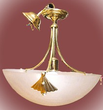 Lampe - Deckenlampe komplett - Gestell goldfarben, Lampenschirm weiss, Glas L:60