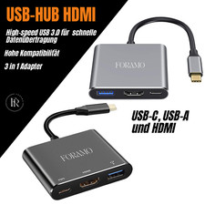 Typ-C auf HDMI 3in1 HUB Adapter USB C Kabel 4K PD Windows Mac Samsung Laptop PC