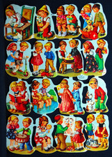Glanzbilder, Oblaten,  Bogen mit Nr. 98-12 "Krüger" spielende Kinder Vintage