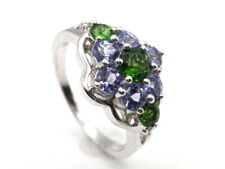 GJ69 * TANSANIT & CHROMDIOPSID, 2x DIAMANT EDELSTEIN RING (17/54) 925er SILBER