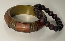 2x Six Boho Festival Armband Armreif Perlen Holz messing braun Afrika