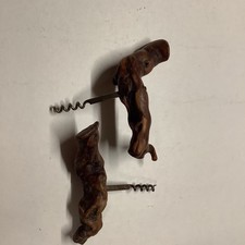 2 Vintage Korkenzieher, Wurzel- Holzgriff, Weinöffner braun Unikate 