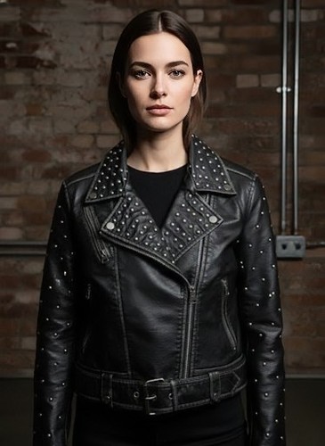 Kunstleder nieten bikerjacke - kunstleder,