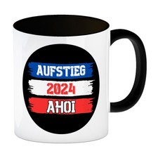 Kiel Aufstieg 2024 Kaffeebecher in schwarz mit Spruch Ahoi