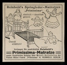 Alte Werbung Reklame 1919 Primissima Sprinfeder-Matratze H. Reinhold Berlin