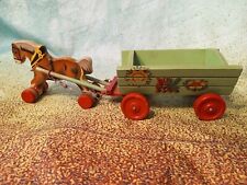  Pferdegespann mit Wagen Pferd mit Kastenwagen DDR VERHOFA Holzspielzeug gemarkt