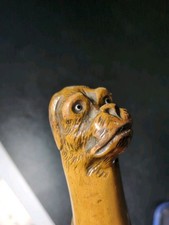 Antiker Spazierstock Stock fein geschnitzt Mopskopf Volkskunst 88 cm