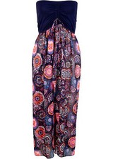 Strandkleid mit Bandeau-Top Gr 38 Dunkelblau Pink Bedruckt Damen Maxi-Kleid Neu*