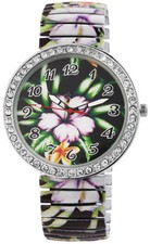 Damenuhr Frauen Armbanduhr bunt Blume Zugarmband Stretchband Flexband 1700041