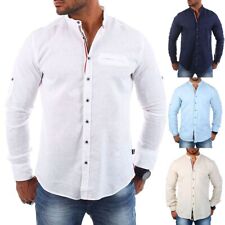 Carisma Herren Baumwoll Leinen Mix Uni Stehkragen Hemd langarm körperbetont 8444