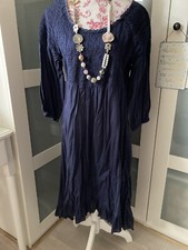 Cream Kleid Gr 38 Blau Gesmokt