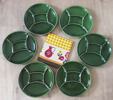 6 Fondueteller Raclette Antipasti Teller Keramik grün 60er 70er Vintage