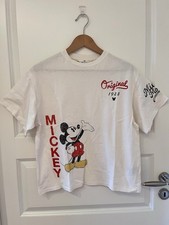 H&M Mickey Mouse Maus T Shirt NEU 158 164 wollweiß creme reine Baumwolle Schrift