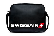 Airline: Schweiz: Swissair Logo Schultertasche Umhängetasche, schwarz: LOGOSHIRT