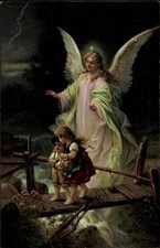 Künstler Ak Zabateri, Heiliger Schutzengel, Kinder auf einer... - 4519728