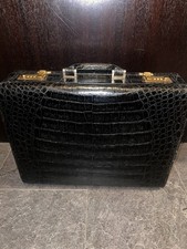 Aktenkoffer Akten Tasche Koffer IRV Kroko Exoten Leder Schwarz Zahlenschloss Top