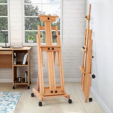 Staffelei Standstaffelei Klappbare Atelierstaffelei mit Rollen Buchenholz Natur