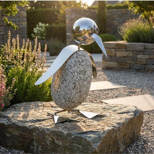 Pinguin gartendeko aus granit - aus,