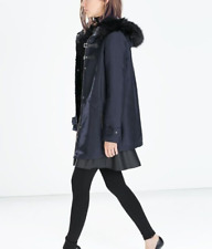 Jacke Mantel Wintermantel Dufflecoat Kapuze blau schwarz dunkelblau M L 38 ZARA