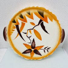 Art Deco Tortenplatte Spritzdekor Keramik Th. Paetsch 30/33 cm Bauhaus 30er J.