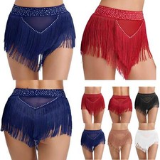 DE Damen Quasten Latein Tango Ballsaal Kurz Röcke Fransen Minirock Tanz kostüm