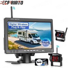 7" LCD Monitor Rückfahrkamera Set + 2 x FUNK Kabellos Rückseiten Kamera Bus LKW