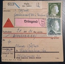 Karte Paketkarte 613 Hals über Tachau MiF Deutsches Reich (3082