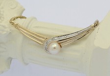 ♦♦ Collier in 14 kt 14k 585er Gelb Gold mit Perle Diamanten Hals Kette Ketten