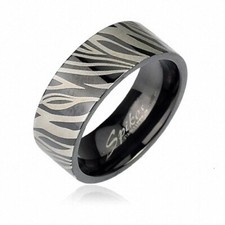 Edelstahl Herren & Damen Band Ring Silber Schwarz mit Zebra Muster