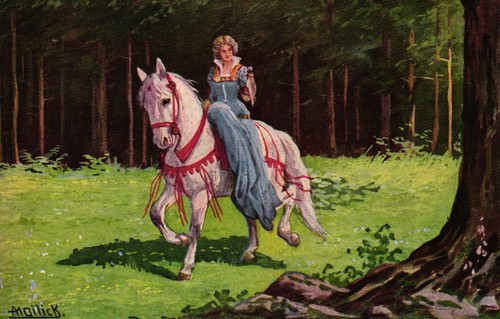 Dame mit pferd - mit, "morgenritt"