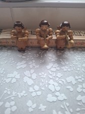 3 alte Kurzrockengel Musiker sitzend Naturholz Erzgebirge