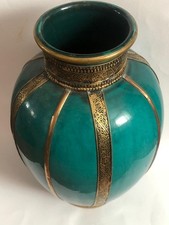 Alte Vintage bauchige Bodenvase mit Metall Verzierung - Höhe 38cm