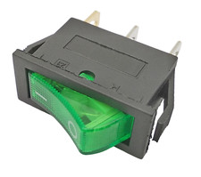 Schalter KCD3 AN1 AUS,grün, beleuchtet 3 pin / 3 polig, 250 V, 16 A / 125V, 20A