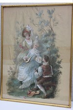 Liebespaar , Seidenmalerei Tapete im Stil des 18.Jh., 19. Jh.   81 X 60,5 cm