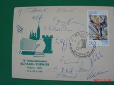 Beleg 1981 Schachturnier Halle/S. mit Spielerunterschriften