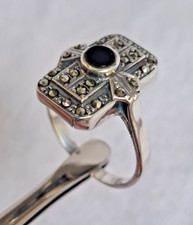 Ringe Silber 835 antik Art Deco mit Onyx und Markasiten ca. Gr. 57 / 18,1 mm