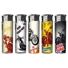 5 x Feuerzeug Elektronik Gas Feuerzeuge Motiv Serie Biker Motorrad Motorräder