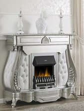 Kamin Elektrische Ofen Barocke Englisch Silber Marmor Kunstleder Weiß Na26