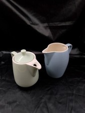 Melitta Minden Kaffeekännchen mintgrün mit Deckel + Blaues Pastellblau Kännchen 